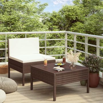 vidaXL 2-delige Loungeset met kussens poly rattan bruin