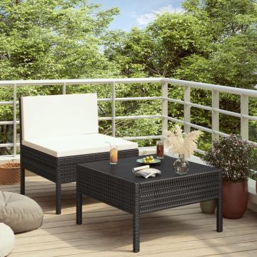 vidaXL 2-delige Loungeset met kussens poly rattan zwart