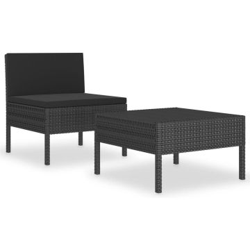 vidaXL 2-delige Loungeset met kussens poly rattan zwart