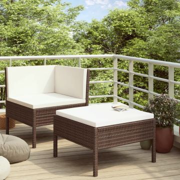 vidaXL 2-delige Loungeset met kussens poly rattan bruin