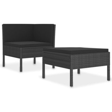 vidaXL 2-delige Loungeset met kussens poly rattan zwart