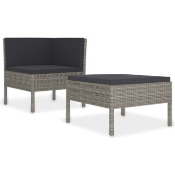 vidaXL 2-delige Loungeset met kussens poly rattan grijs