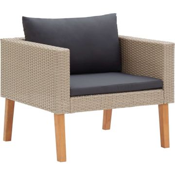 vidaXL Tuinbank eenzits met kussens poly rattan beige