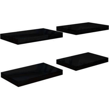 vidaXL Wandschappen zwevend 4 st 40x23x3,8 cm MDF hoogglans zwart