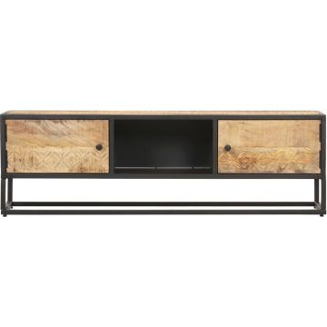 vidaXL Tv-meubel met bewerkte deur 130x30x40 cm ruw mangohout