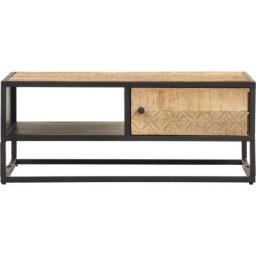 vidaXL Salontafel met bewerkte deur 90x55x36 cm ruw mangohout