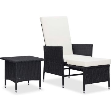 vidaXL 2-delige Loungeset met kussens poly rattan zwart