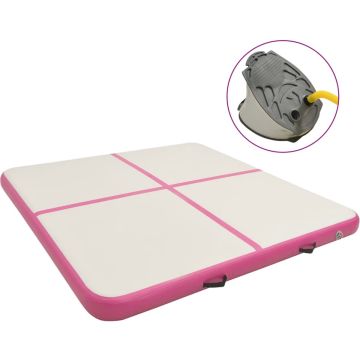 vidaXL Gymnastiekmat met pomp opblaasbaar 200x200x20 cm PVC roze