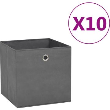 vidaXL Opbergboxen 10 st 28x28x28 cm nonwoven stof grijs