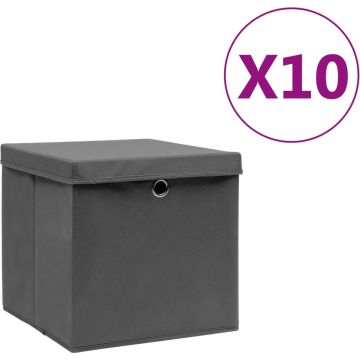 vidaXL Opbergboxen met deksels 10 st 28x28x28 cm grijs