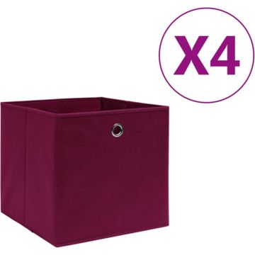 vidaXL Opbergboxen 4 st 28x28x28 cm nonwoven stof donkerrood