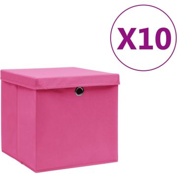 vidaXL Opbergboxen met deksels 10 st 28x28x28 cm roze