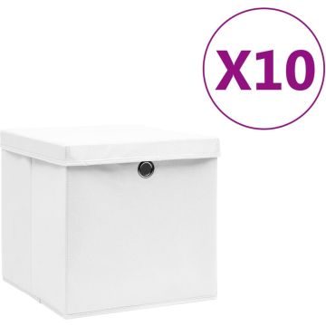 vidaXL Opbergboxen met deksels 10 st 28x28x28 cm wit