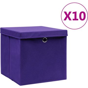 vidaXL Opbergboxen met deksels 10 st 28x28x28 cm paars