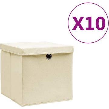 vidaXL Opbergboxen met deksels 10 st 28x28x28 cm crème