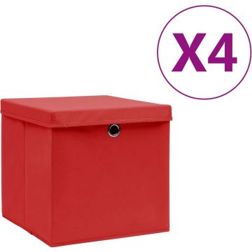 vidaXL Opbergboxen met deksels 4 st 28x28x28 cm rood