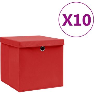 vidaXL Opbergboxen met deksels 10 st 28x28x28 cm rood