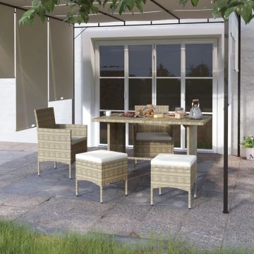 vidaXL 4-delige Tuinstoelen- en voetenbankenset poly rattan beige