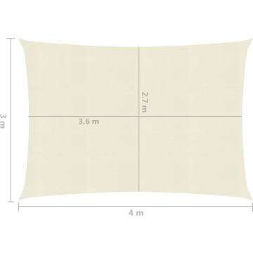 vidaXL Zonnezeil 160 g/m² 3x4 m HDPE crèmekleurig