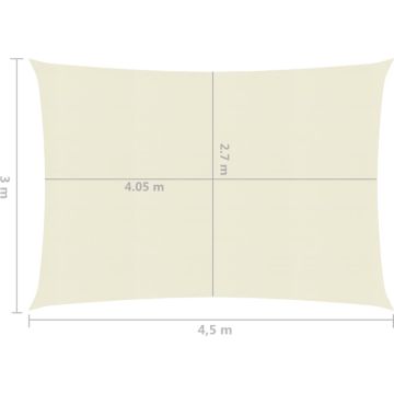 vidaXL Zonnezeil 160 g/m² 3x4,5 m HDPE crèmekleurig