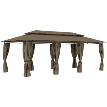 vidaXL Prieel met gordijnen 180 g/m² 600x298x270 cm taupe