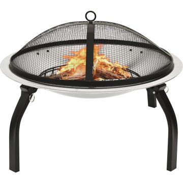 vidaXL Vuurschaal en barbecue 2-in-1 met pook 56x56x49 cm rvs