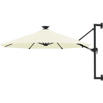 vidaXL Wandparasol met LED's en metalen paal 300 cm zandkleurig