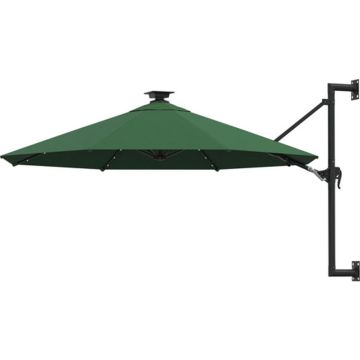 vidaXL Wandparasol met LED's en metalen paal 300 cm groen