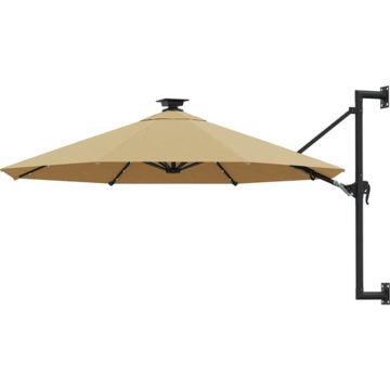 vidaXL Wandparasol met LED's en metalen paal 300 cm taupe