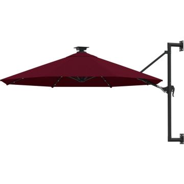 vidaXL Wandparasol met LED's en metalen paal 300 cm bordeauxrood