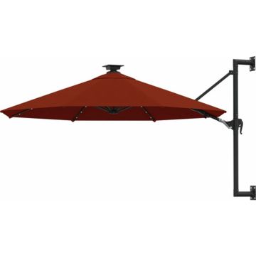 vidaXL Wandparasol met LED's en metalen paal 300 cm terracottakleurig