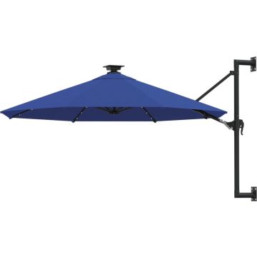 vidaXL Wandparasol met LED's en metalen paal 300 cm blauw