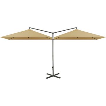 vidaXL Parasol dubbel met stalen paal 600x300 cm taupe