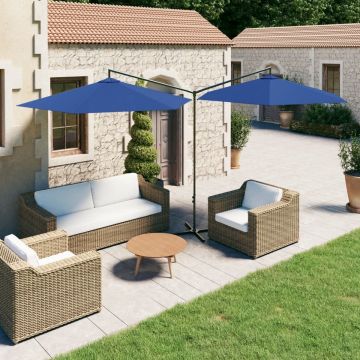 vidaXL Parasol dubbel met stalen paal 600 cm azuurblauw