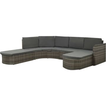 vidaXL 4-delige Loungeset met kussens poly rattan grijs