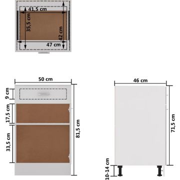 vidaXL Onderkast met lade 50x46x81,5 cm bewerkt hout wit