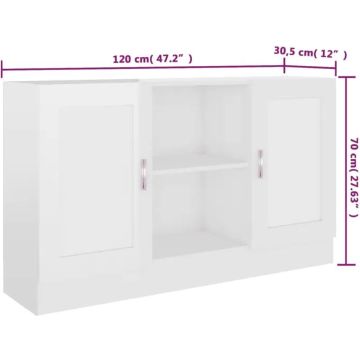 vidaXL Dressoir 120x30,5x70 cm spaanplaat hoogglans wit