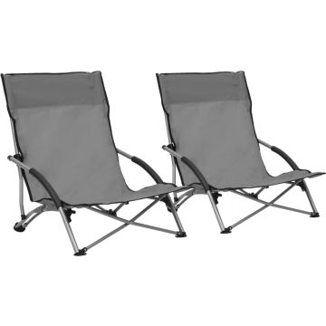 vidaXL Strandstoelen 2 st inklapbaar stof grijs