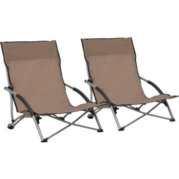 vidaXL Strandstoelen 2 st inklapbaar stof taupe