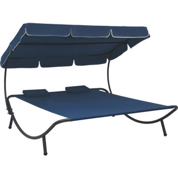 vidaXL Loungebed met luifel en kussens blauw