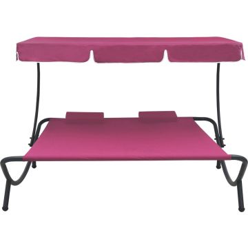 vidaXL Loungebed met luifel en kussens roze