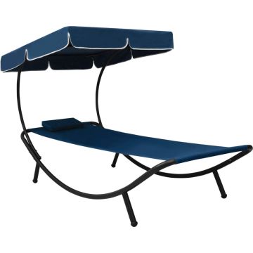 vidaXL Loungebed met luifel en kussen blauw