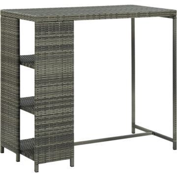 vidaXL Bartafel met opbergrek 120x60x110 cm poly rattan grijs