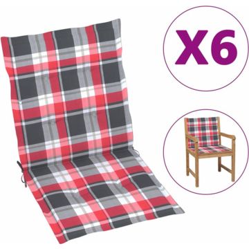 vidaXL Tuinstoelkussens 6 st 100x50x3 cm rood ruitpatroon