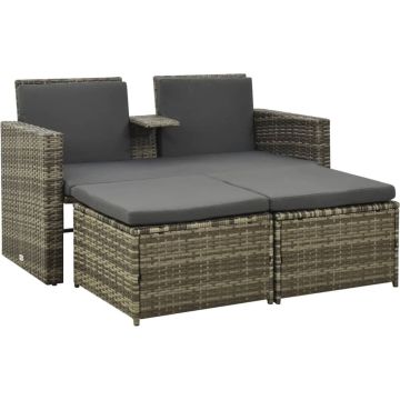 vidaXL 3-delige Loungeset met kussens poly rattan grijs