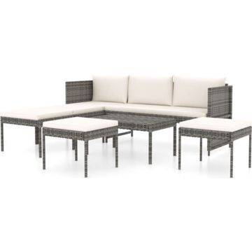 vidaXL 6-delige Loungeset met kussens poly rattan grijs