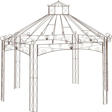 vidaXL Tuinpaviljoen 558x350x408 cm ijzer antiekbruin