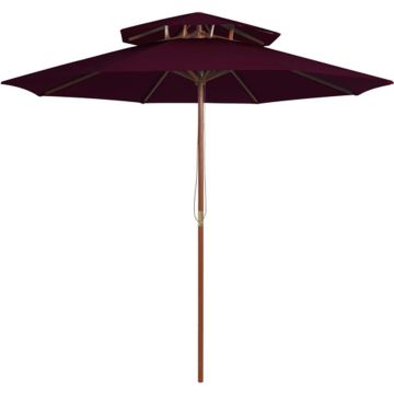 vidaXL Parasol dubbeldekker met houten paal 270 cm bordeauxrood