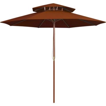 vidaXL Parasol dubbeldekker met houten paal 270 cm terracottakleurig