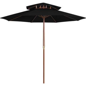 vidaXL Parasol dubbeldekker met houten paal 270 cm zwart